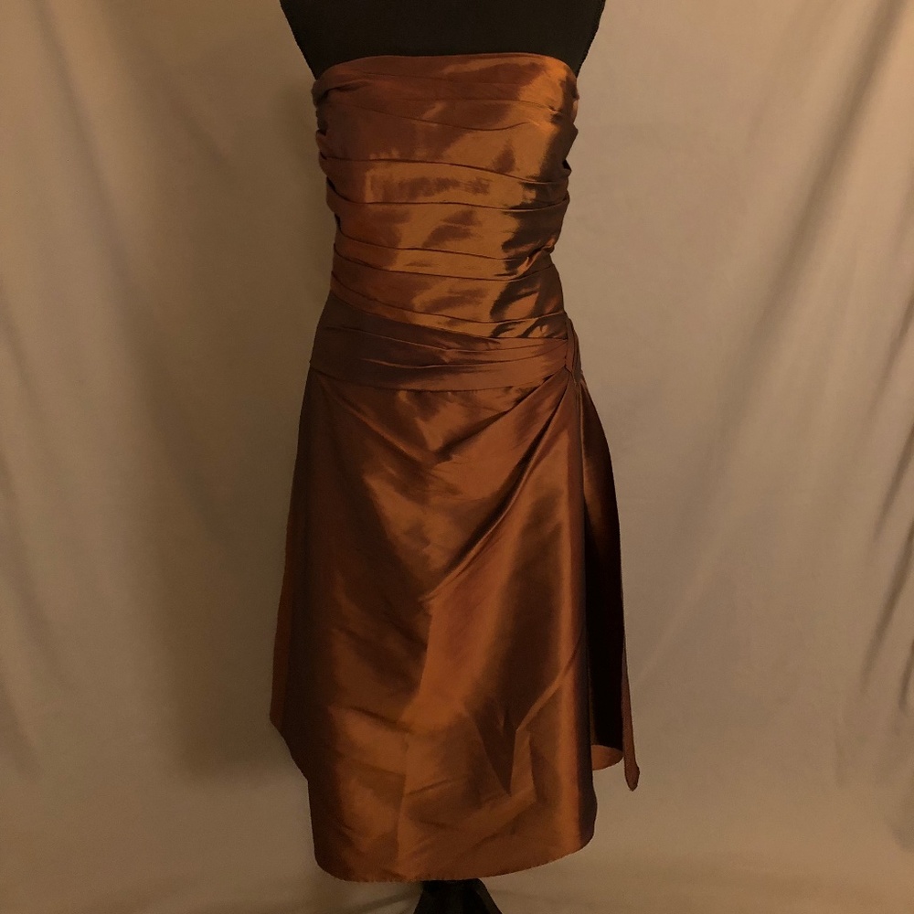 Brown Shiny/Reflective Strapless Fit and Flare Formal Dress